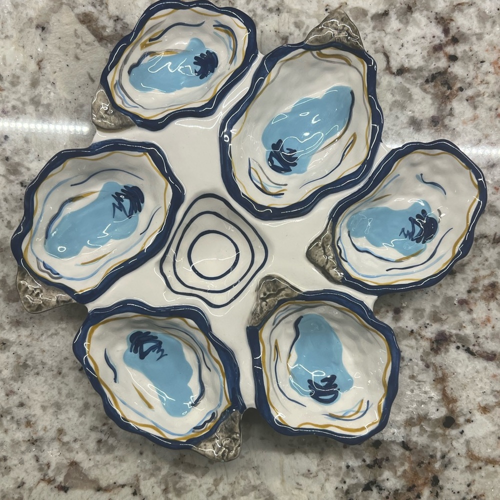 Oyster Plate Blue and White Ceramic by Coton Colors
